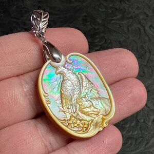 Bald Eagle and Wolf Spirit Animals Mother of Pearl Pendant